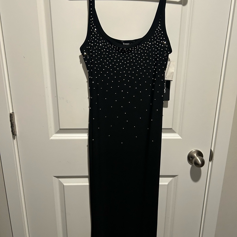 Bebe Black and Silver Embellished Maxi Dress
